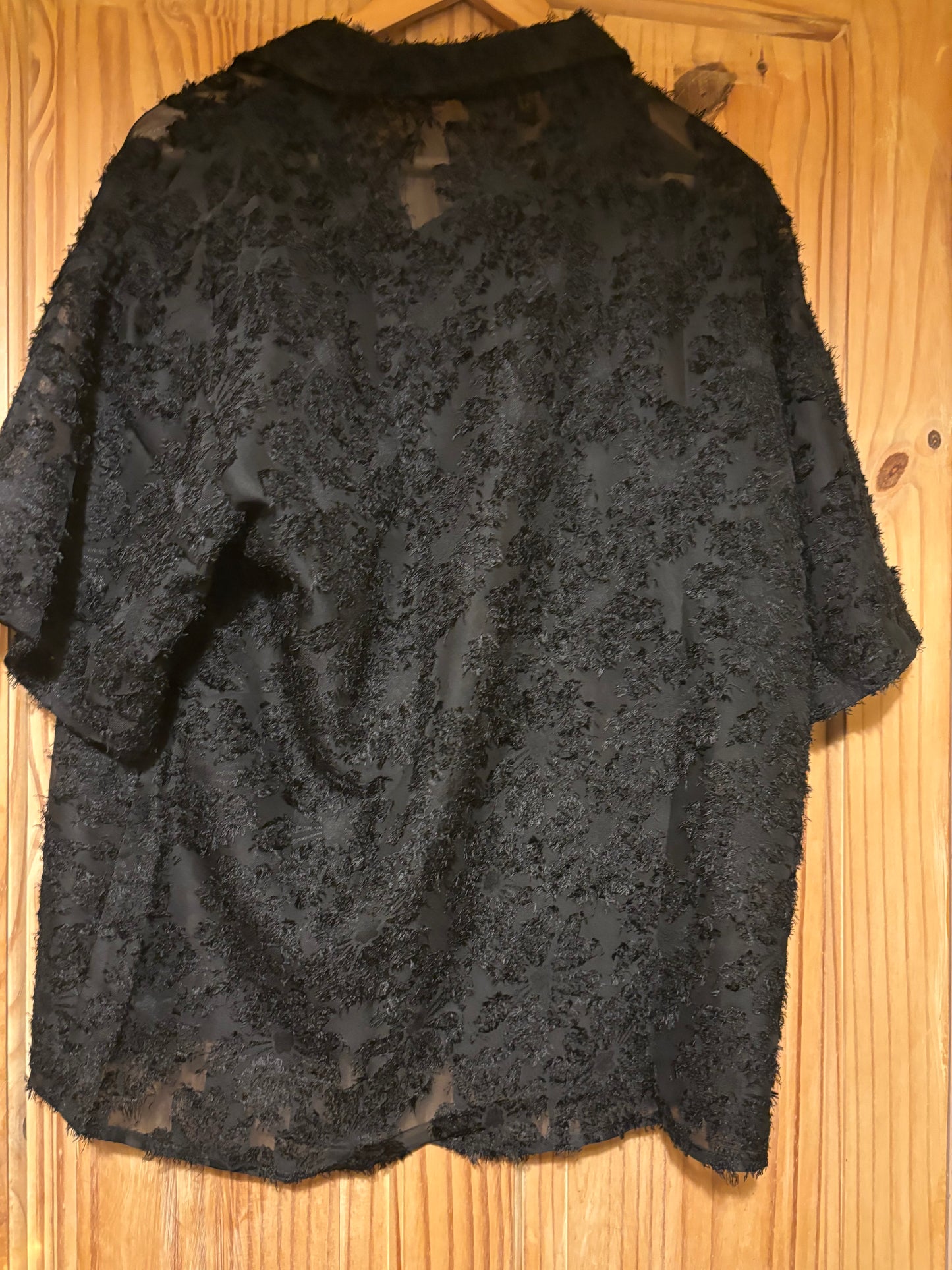 Black semi transparent feathery shite original party Shirt XL
