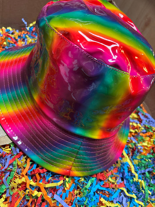 Rainbow Holographic PVC Sun shite shirt Bucket Hat