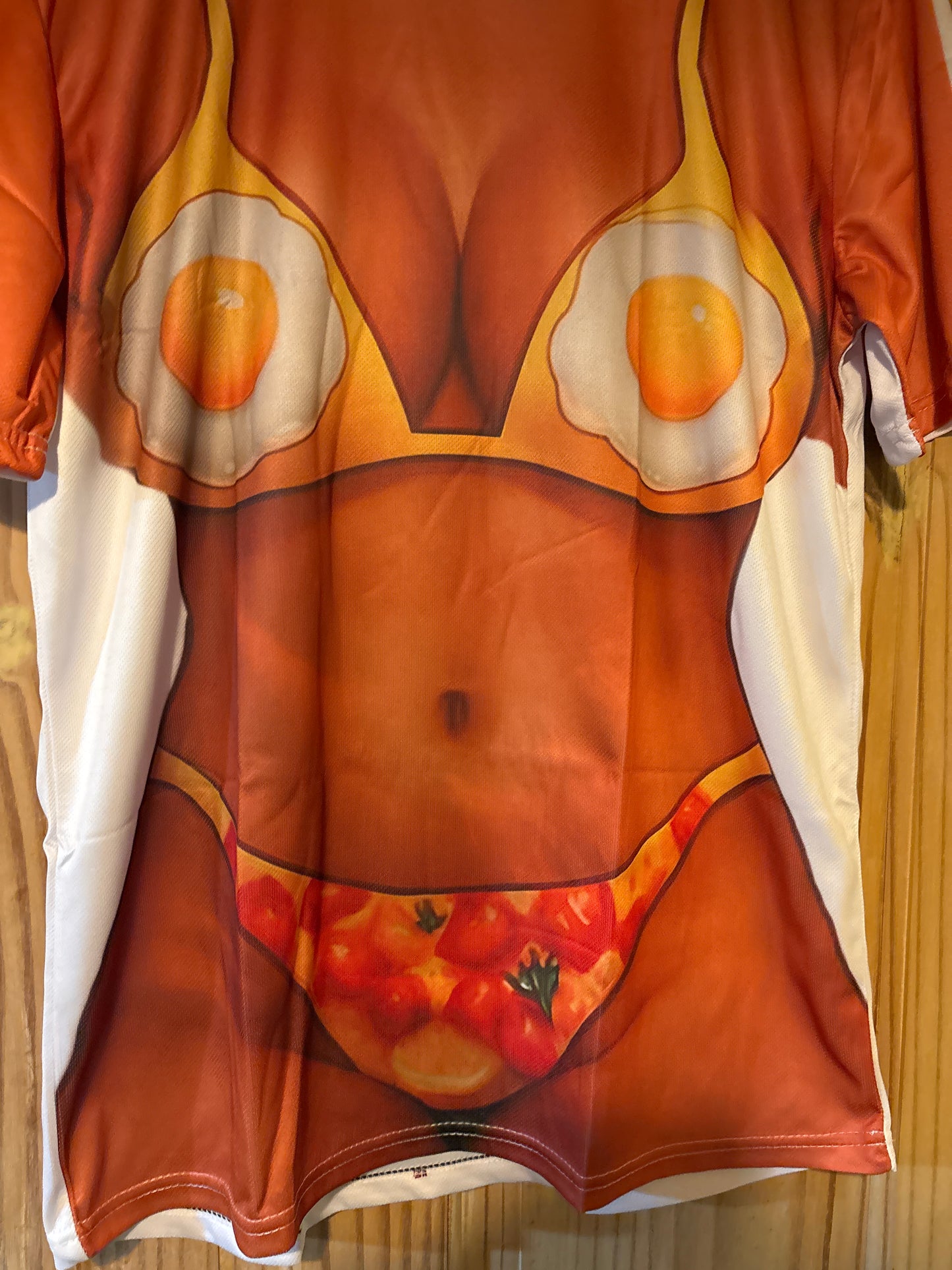 He wore an itsy bitsy egg bikini shit T-Shirt