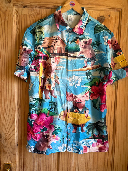 Babe pig in city holiday edition Shite Hawaiian Shirt
