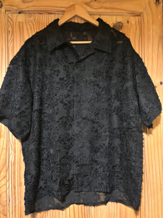 Black semi transparent feathery shite original party Shirt 2XL