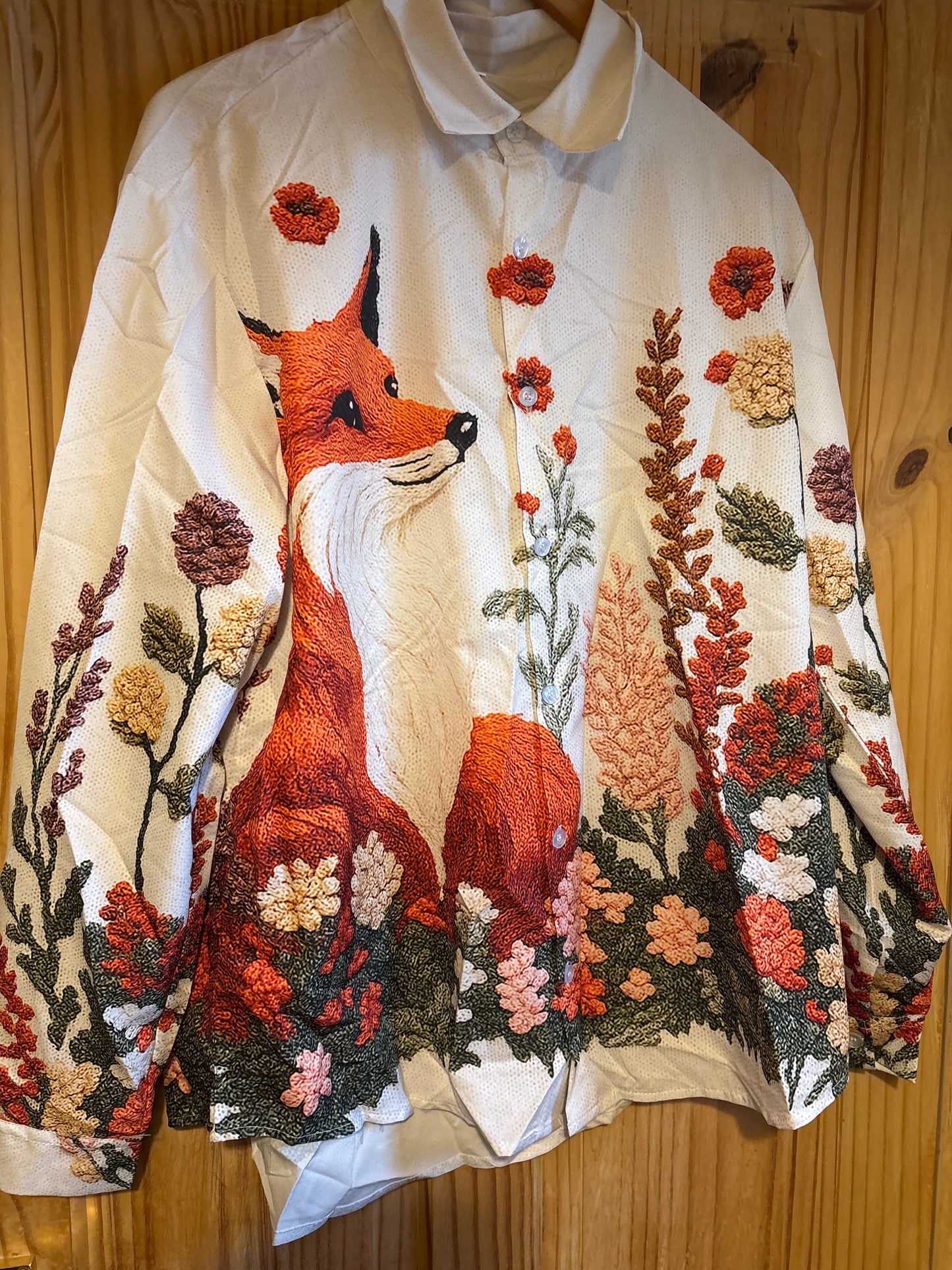 The crochet 3D Fox shite Hawaiian Shirt