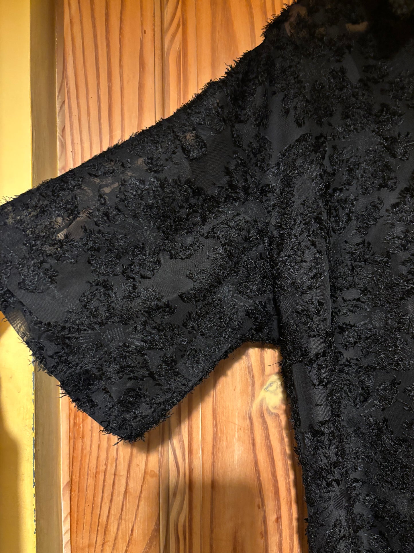 Black semi transparent feathery shite original party Shirt 2XL