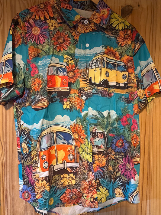 Hey brother camper van fun Shite Hawaiian Shirt
