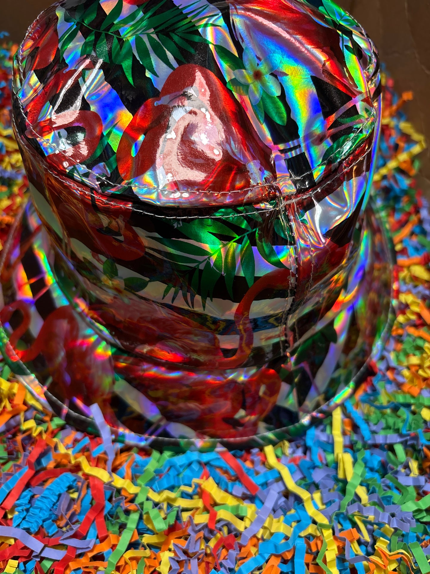 Flamingo foil PVC Sun shite shirt Bucket Hat