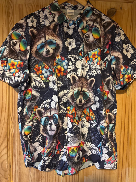 Mr Racoon on his jolly’s Shite Hawaiian Shirt