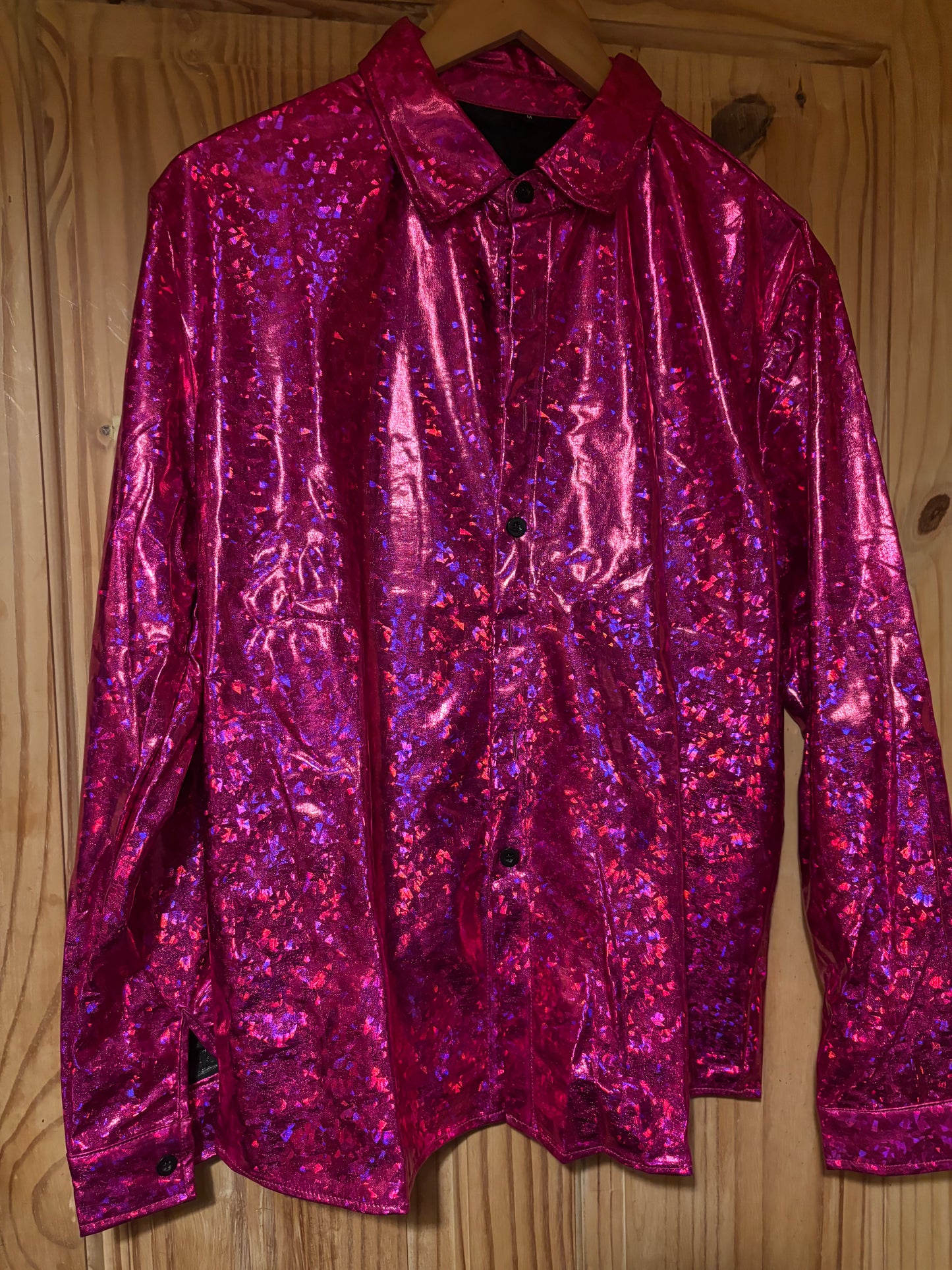 The pink bomber pvc shiny shite original party Shirt medium