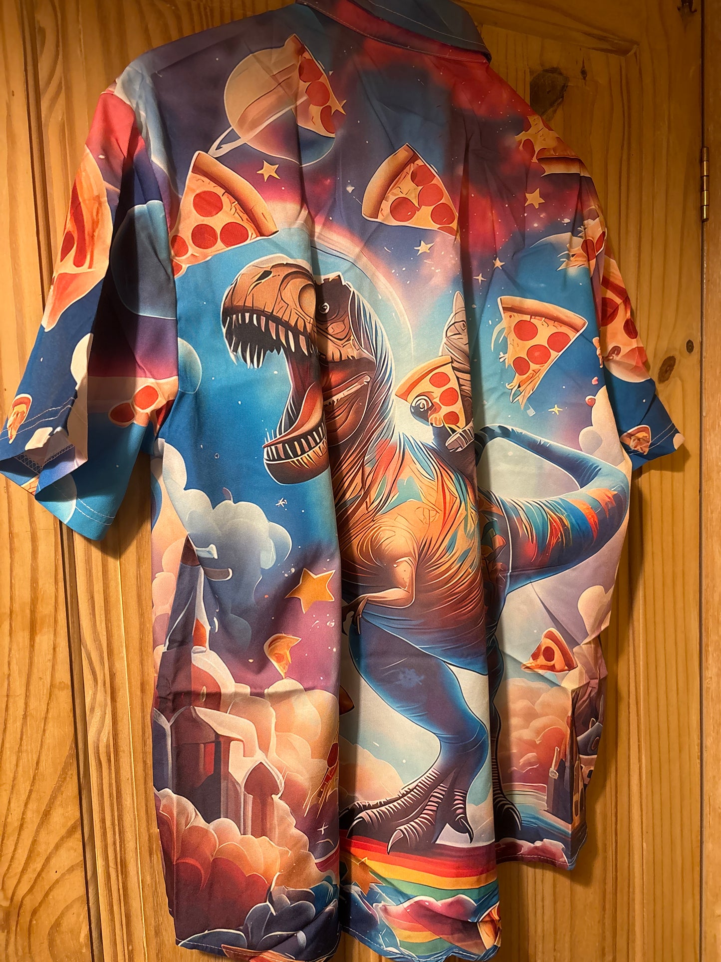 A t-Rex and a cat crossed the road shite Hawaiian Shirt